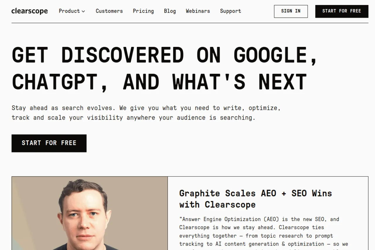Clearscope homepage screenshot