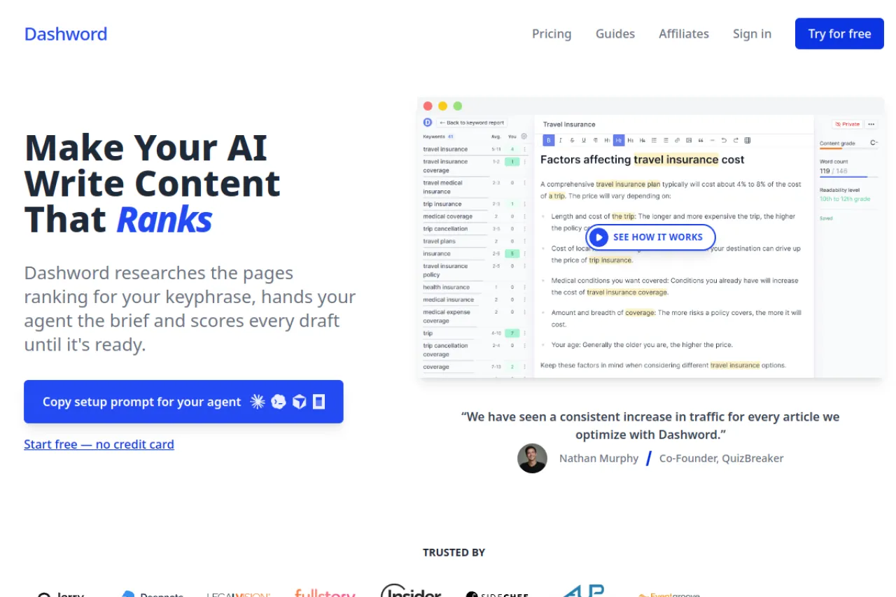 Dashword homepage screenshot