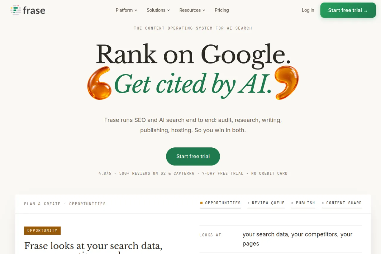 Frase homepage screenshot