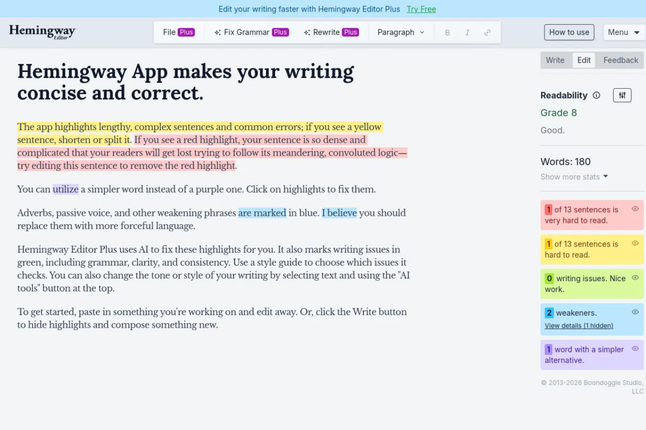Hemingway Editor screenshot
