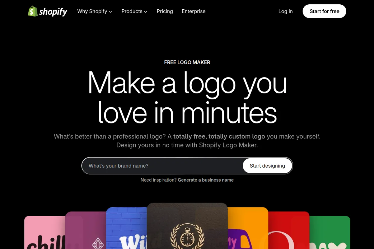 Shopify Logo Maker homepage screenshot
