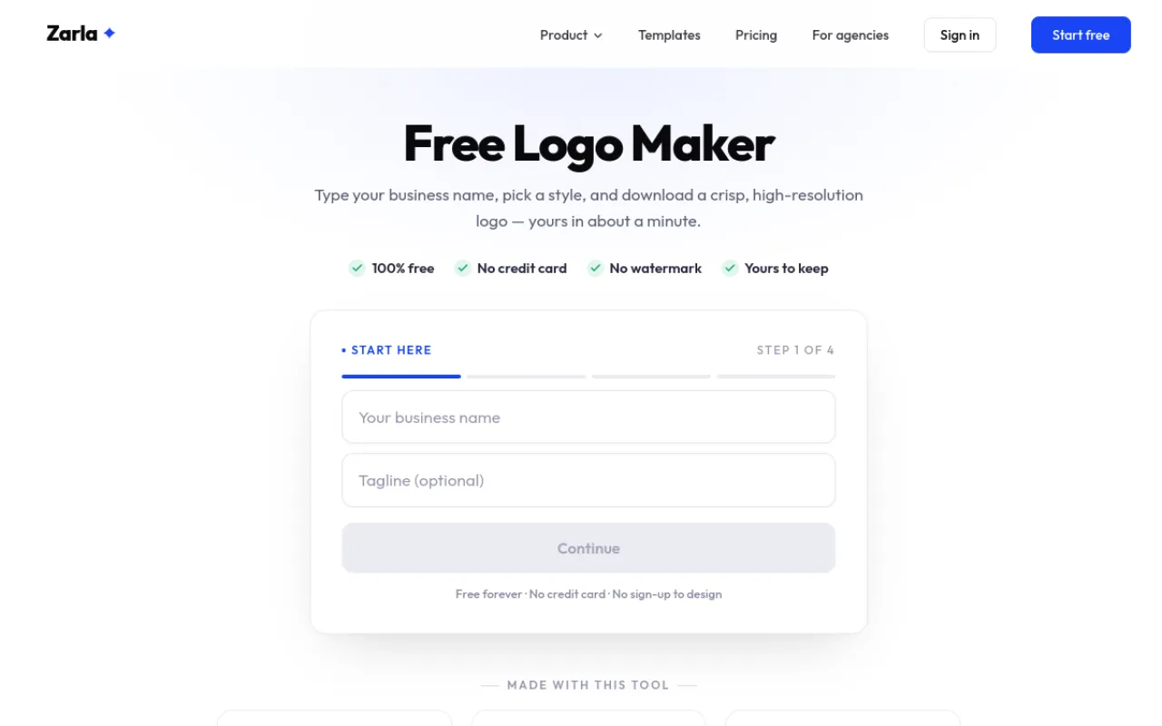 Zarla homepage screenshot