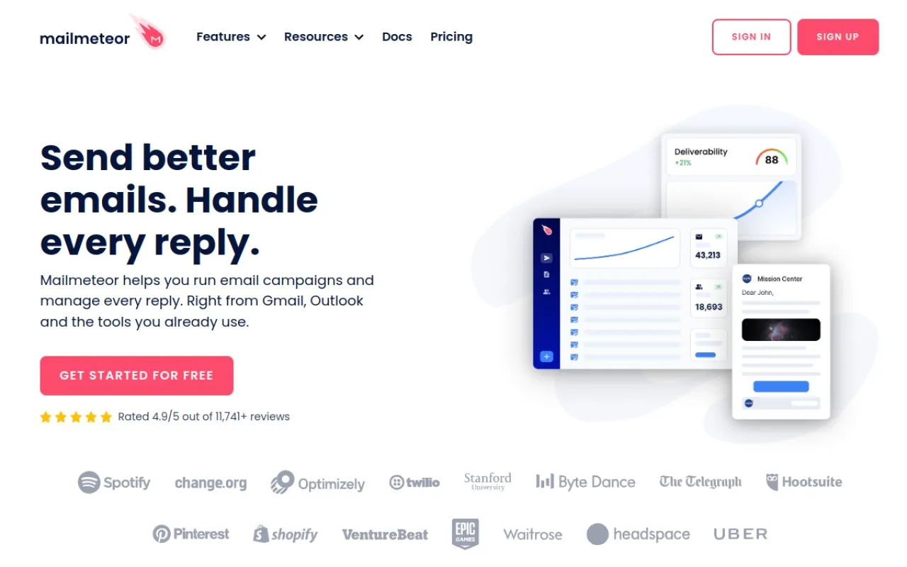 Mailmeteor homepage screenshot