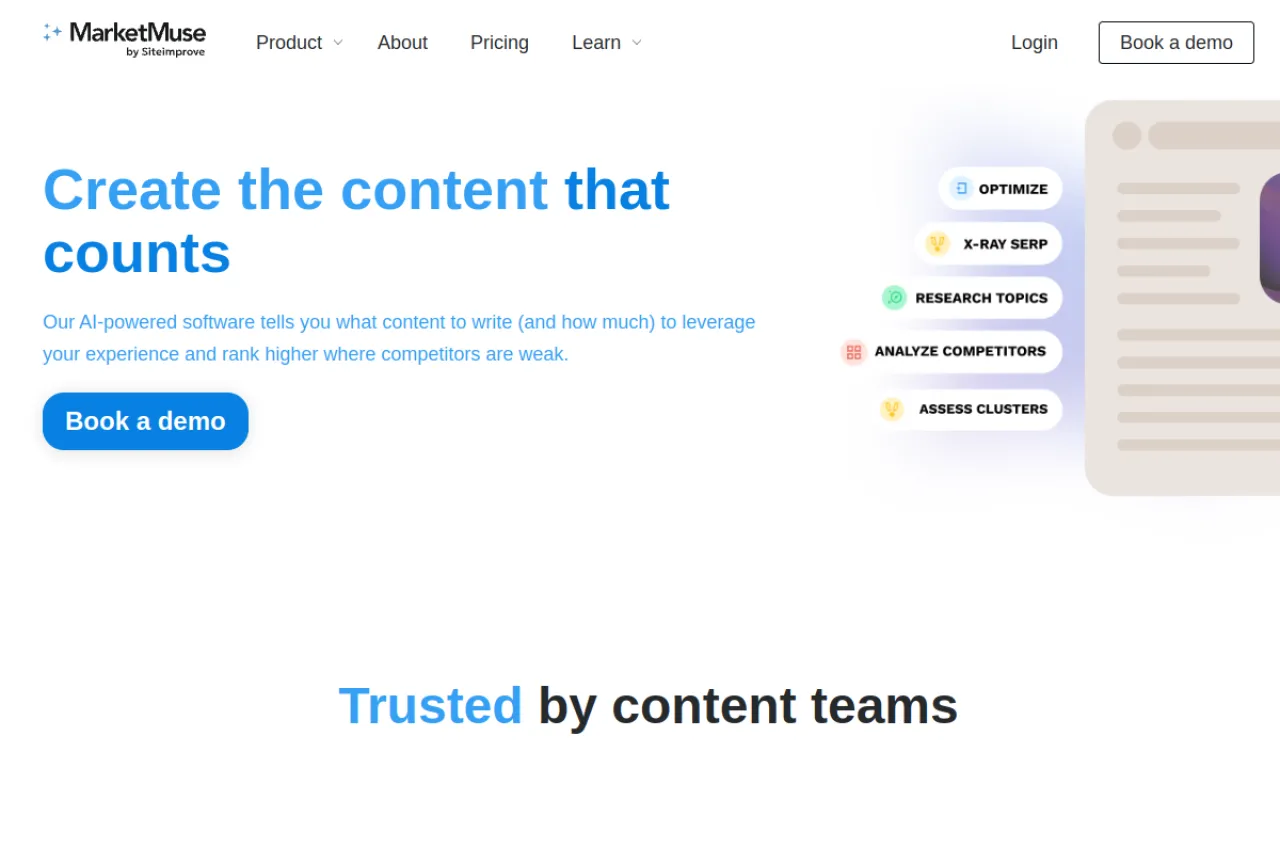 MarketMuse homepage screenshot