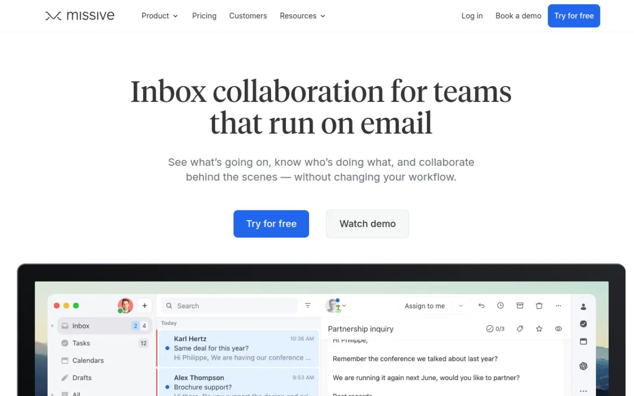 Missive homepage screenshot