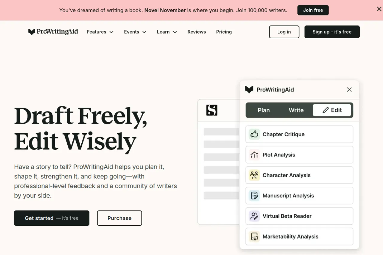 ProWritingAid homepage screenshot