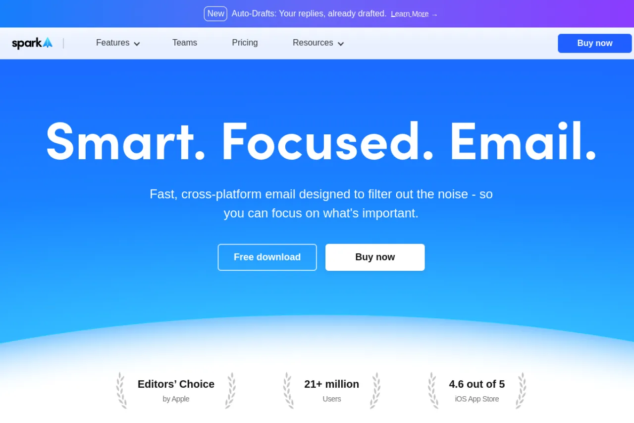 Spark Mail homepage screenshot