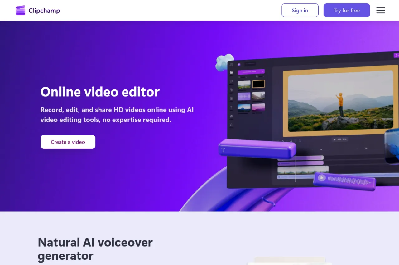 Clipchamp homepage screenshot