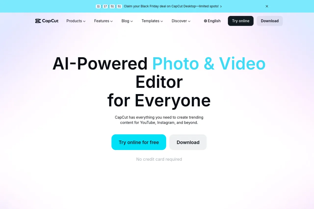 CapCut homepage screenshot