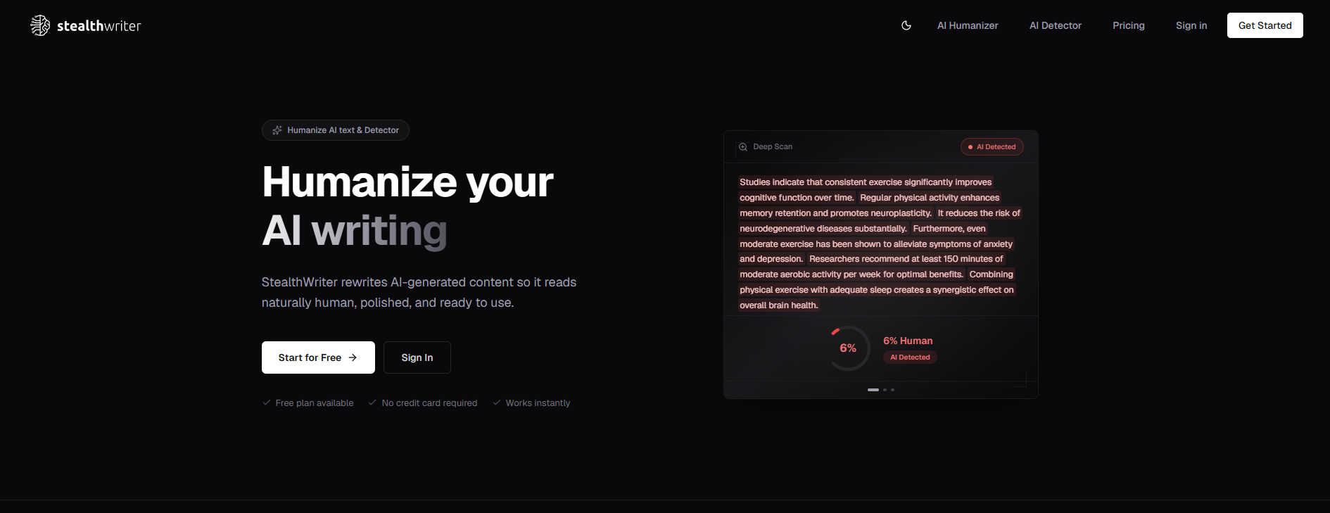 StealthWriter homepage screenshot