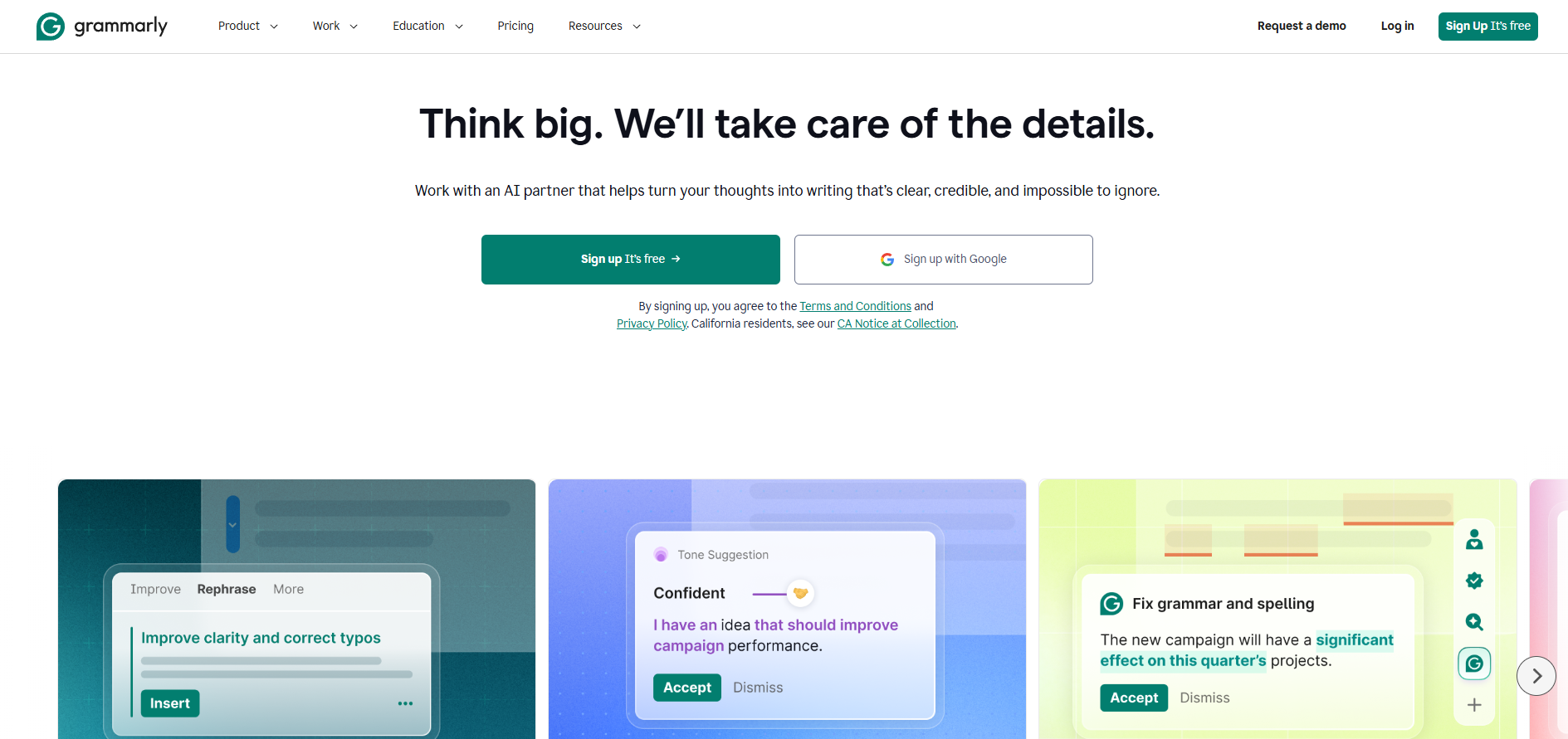 Grammarly homepage screenshot