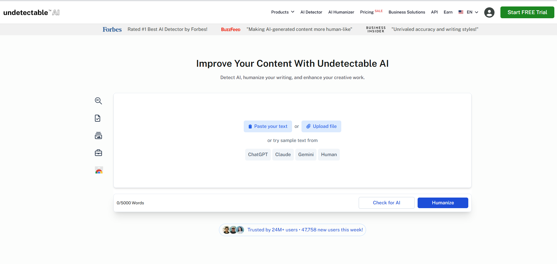 Undetectable AI homepage screenshot